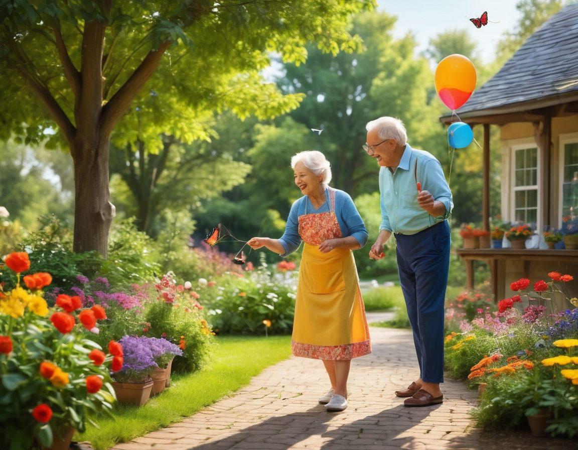A joyful scene of a grandparent and grandchild engaging in various playful activities such as planting flowers, flying a kite in a sunny park, and baking together in a cozy kitchen. Surround the characters with bright colors, laughter, and warmth to evoke feelings of love and happiness. Include playful elements like butterflies, balloons, and a fun backdrop of lush greenery. painting. vibrant colors. soft focus.
